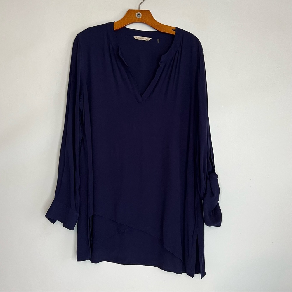 Soft Surroundings Navy Blue Viscose Long Sleeve Blouse Size L